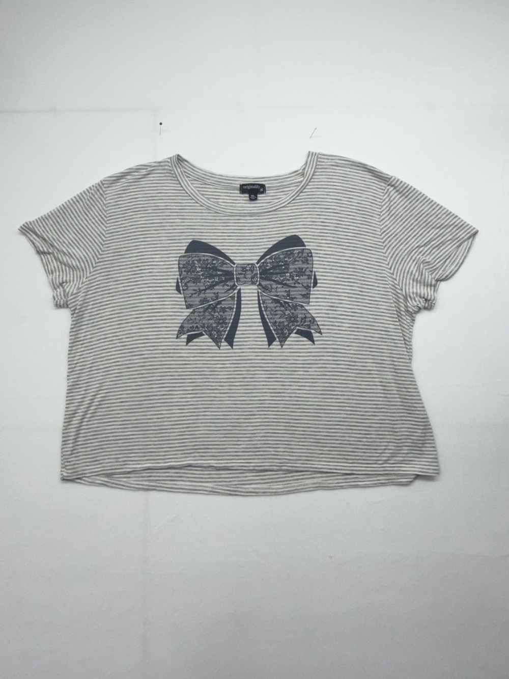 Originality Gray Striped Bow Crop Top Size XL made in the USA